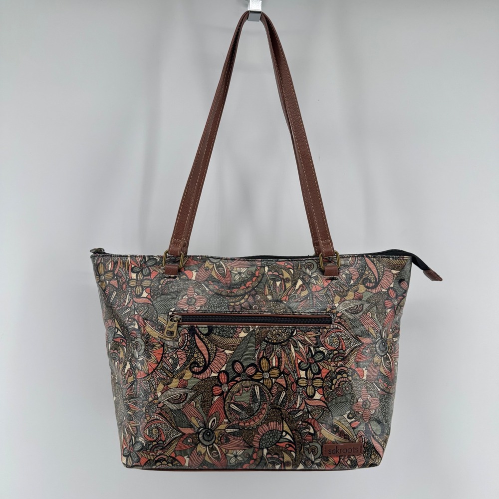 Sakroots Tote Bag Womens Large Brown Floral Paisley Coated Canvas Shoulder